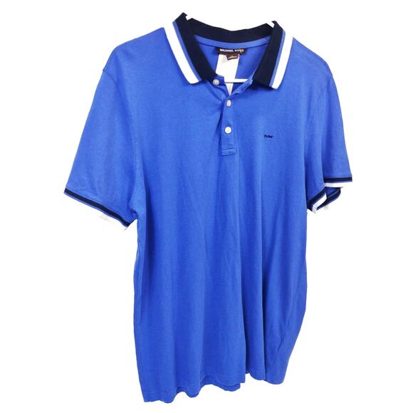 Michael Kors Stripe Tipped Pique Polo Liquid Blue Size M Sport Casual - Picture 1 of 10